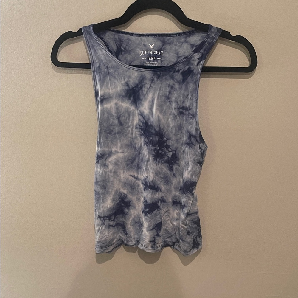 American Eagle Outfitters Blue Tie-Dye Tank Top